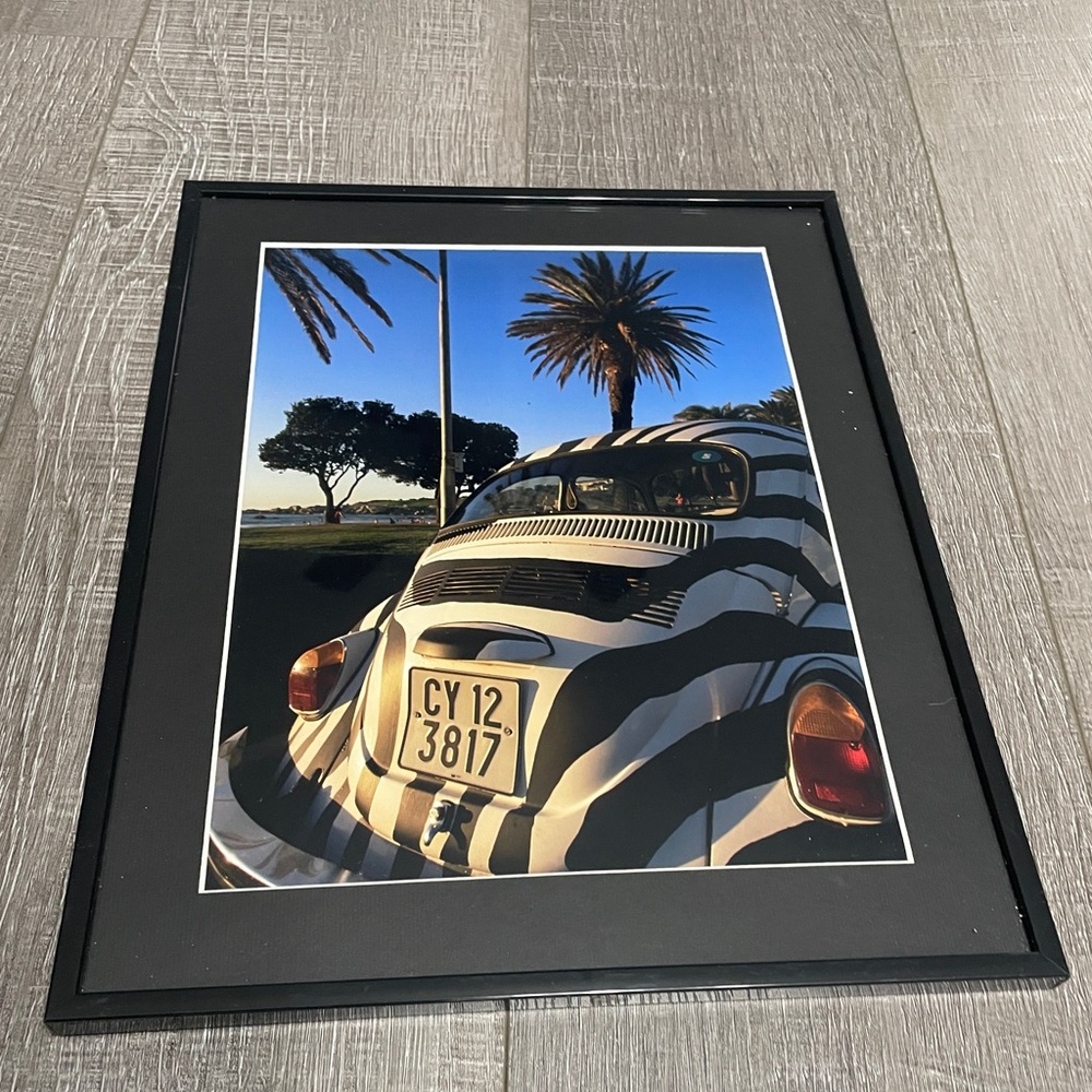 VW Bug Zebra Beachy Framed and Matted Art Print